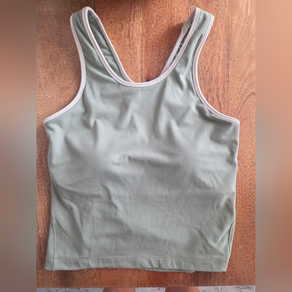 Cream Sage Green Scoop Neck Tank